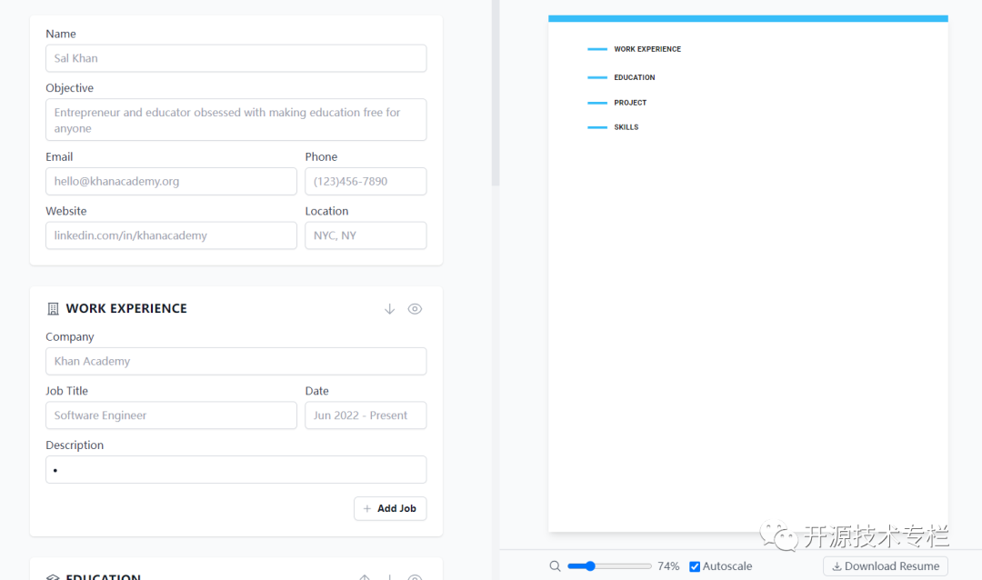 一个功能强大的开源简历生成器，太炫了！