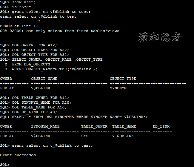 ORA-02030: can only select from fixed tables/views