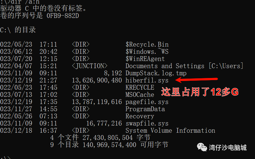 关闭休眠模式，节省C盘空间